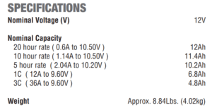 Mobility Scooter AGM Battery 12v 12ah Specifications