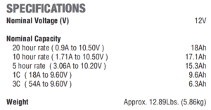 Mobility Scooter Battery 12V-18AH AGM Specifications