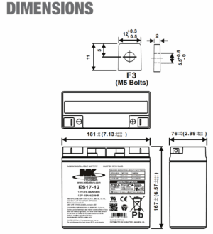 Mobility Scooter Battery 12V-18AH AGM dimensions