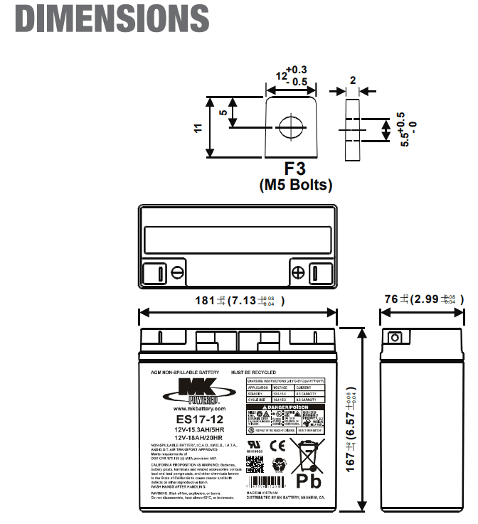 Mobility Scooter Battery 12V-18AH AGM dimensions Mobility Scooter Battery 12V-18AH AGM dimensions