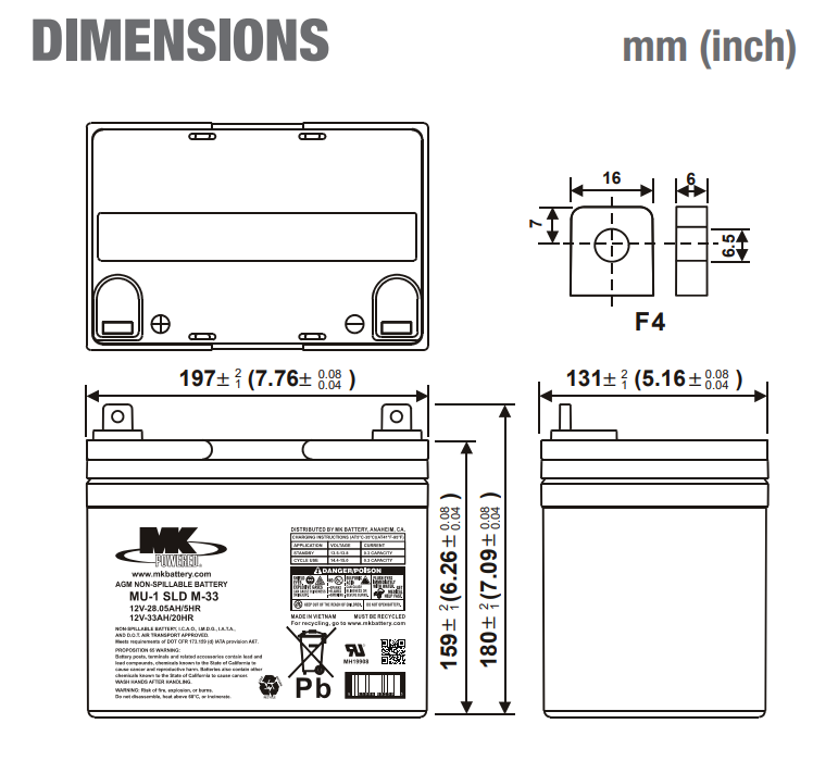 Battery 33ah Dimensions
