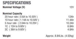 Mobility Scooter AGM Battery 12v 12ah Specifications