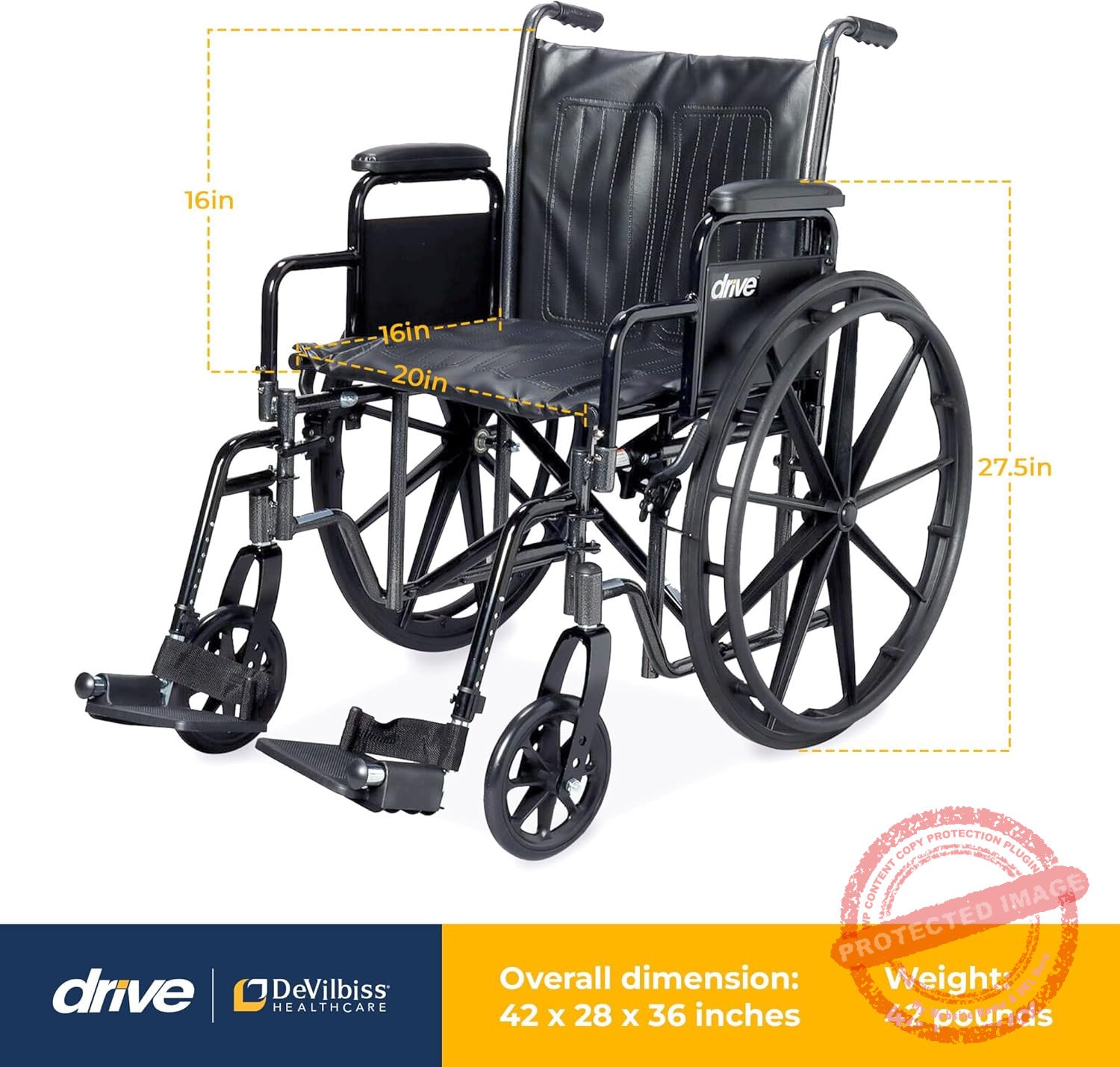 Drive Medical SSP220DDA-SF Silver Sport 2 Lightweight Folding Wheelchair, 4