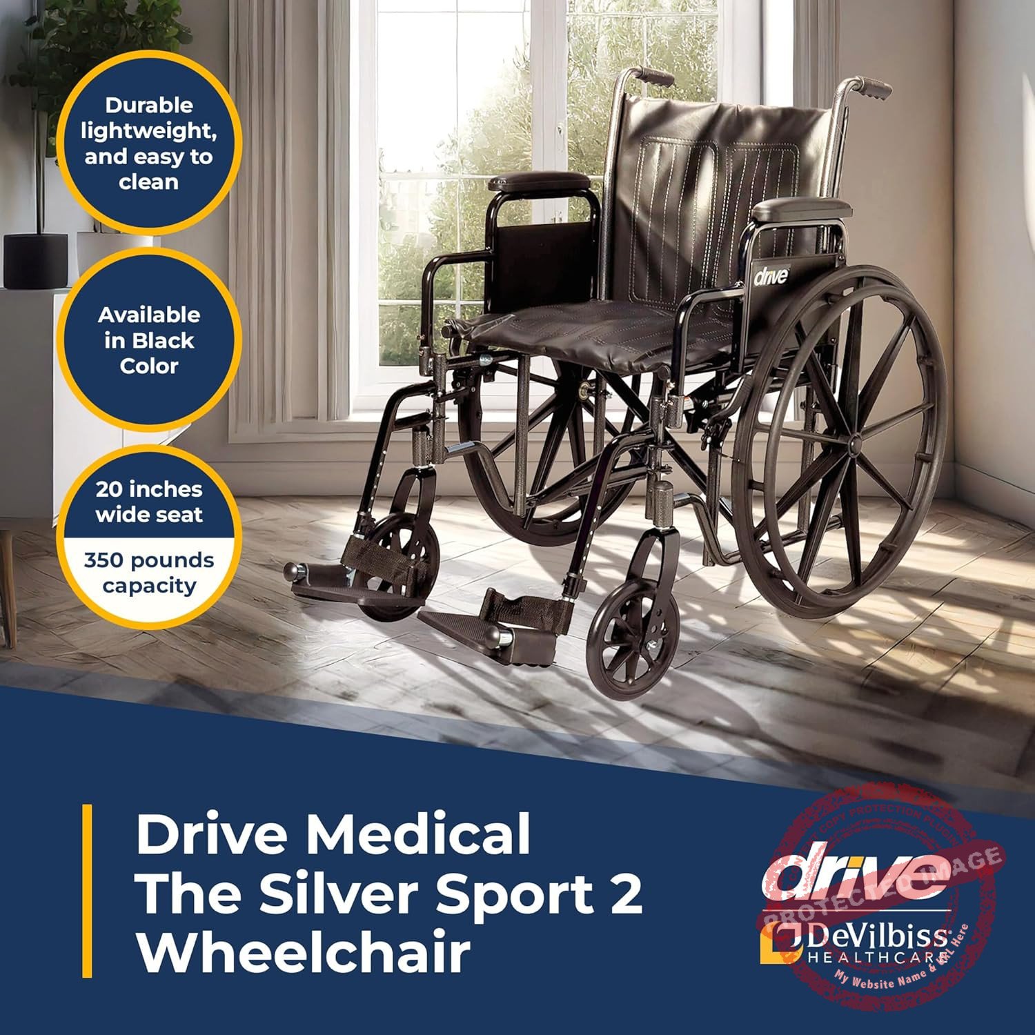 Drive Medical SSP220DDA-SF Silver Sport 2 Lightweight Folding Wheelchair, 6