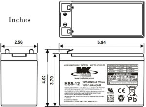 12V 9Ah Sealed AGM MK ES9-12 Battery Dimensions