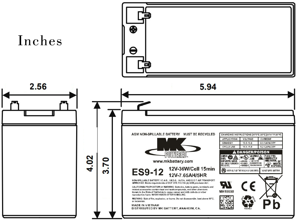 12V 9Ah Sealed AGM MK ES9-12 Battery Dimensions 12V 9Ah Sealed AGM MK ES9-12 Battery Dimensions